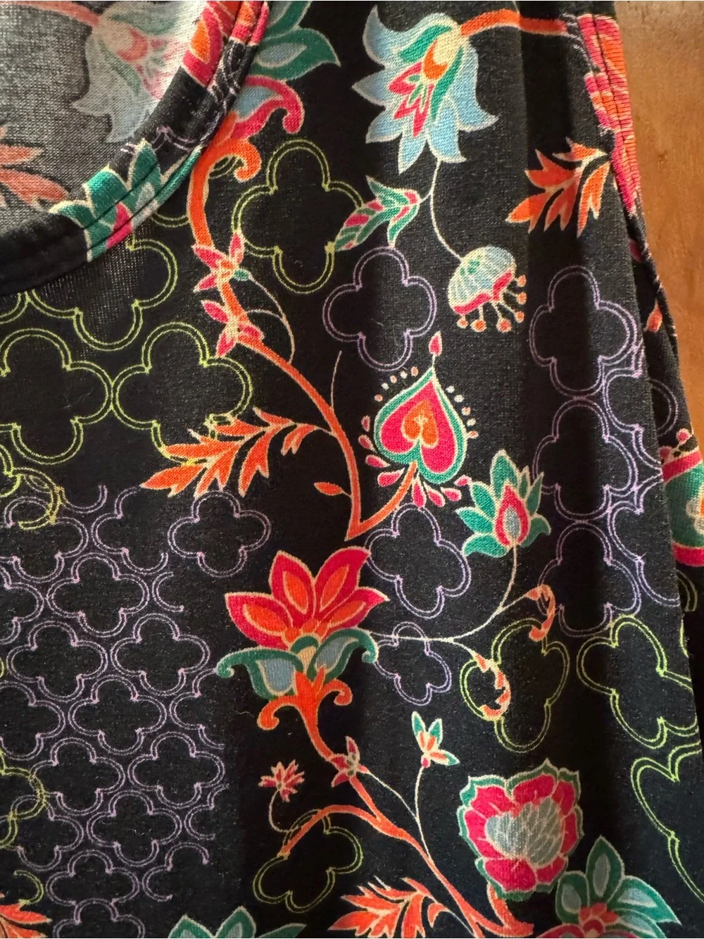 LuLaRoe Black Floral Tank with Teal and Coral Accents